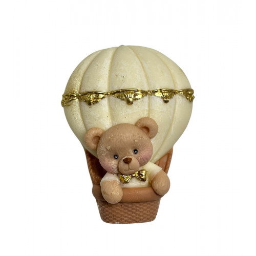 Шоколадна фігурка Ведмежа бежеве в білій кофтинці на повітряній кулі