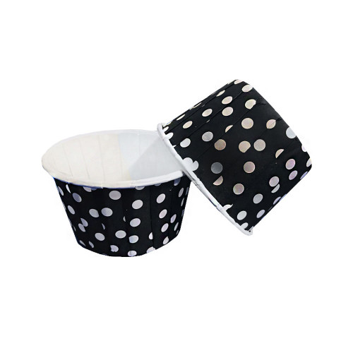 Усиленные бумажные формы для кексов с бортиком, черные в горошек, 50*40 мм