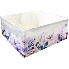 Коробка с прозрачной крышкой фиолетовая Цветы 16х16х8 см