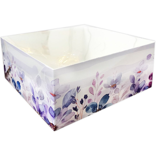 Коробка с прозрачной крышкой фиолетовая Цветы 16х16х8 см