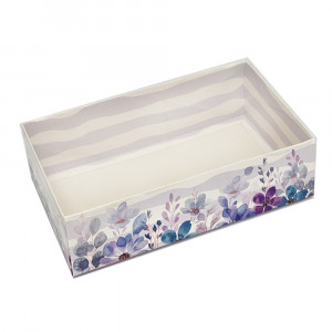 Коробка для десертов с прозрачной крышкой Фиолетовые Цветы 25х14х6 см