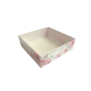 Коробка з прозорою кришкою для пряника Акварельні квіти 120*120*35 мм