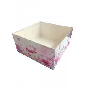 Коробка с прозрачной крышкой, 16*16*8 см, Акварельные цветы