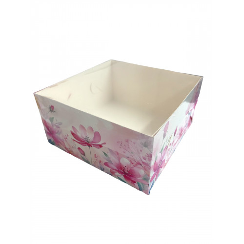 Коробка з прозорою кришкою, 16*16*8 см, Акварельні квіти