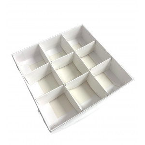 Коробка для конфет белая с прозрачной крышкой на 9 ячеек 150х150х30 мм