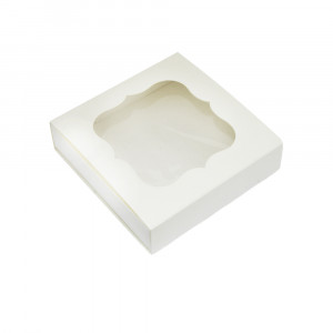 Коробка для пряників з фігурним віконцем, біла, 12,5*12,5*3 см