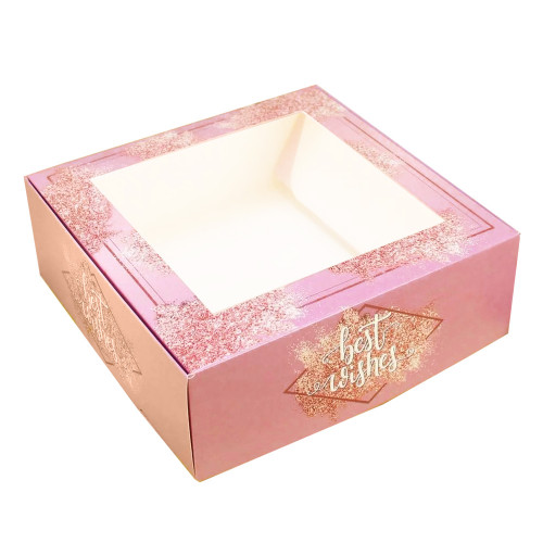 Коробка для десертов с окошком, 20*20*7 см, Блёстки best wishes