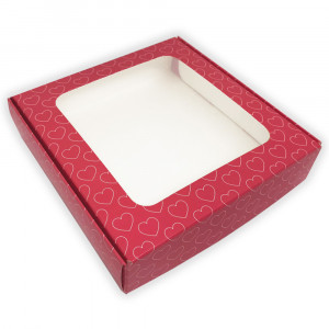 Коробка для пряників з віконцем Рожеві сердечки, 15x15x3,5см 