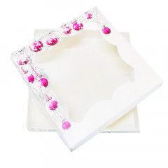 Коробка для пряников, Белая с розовыми игрушками, 20*20*3 см