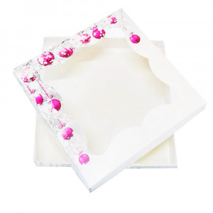 Коробка для пряников, Белая с розовыми игрушками, 20*20*3 см