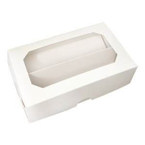 Коробка для макарон с окошком и перегородкой белая 120х220х60 мм