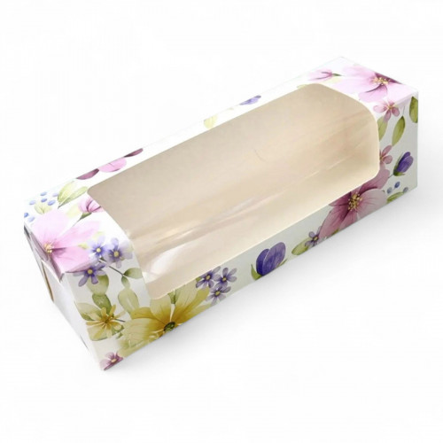 Коробка для макаронс с большим окном Цветочная 20х6х6 см