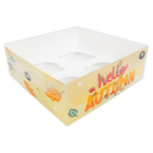 Коробка для 4 капкейков с прозрачной крышкой hello Autumn, 16*16*8 см
