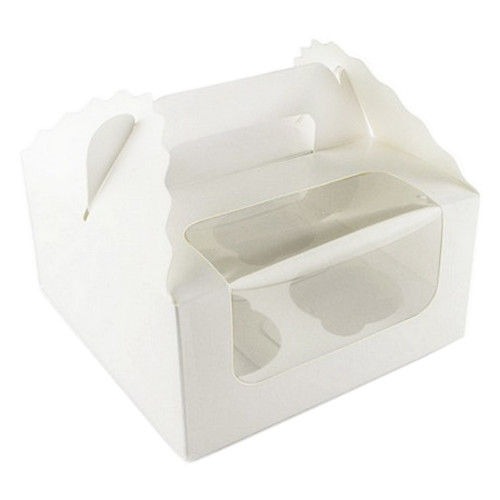 Коробка для капкейків з віконцем на 4 шт, з ручкою, біла