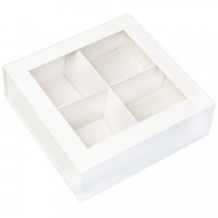 Коробка для десертов с окошком и перегородкой белая 160х160х55 мм