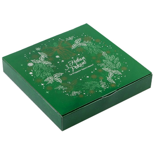 Коробка для 16 цукерок Зелений віночок 18.5х18.5х3 см