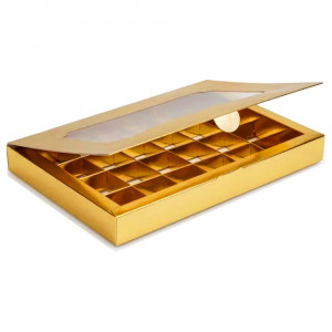 Коробка для 24 конфет с окошком золотая, 270*185*30 мм