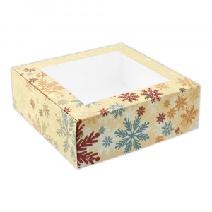 Коробка для десертов с окошком, 20х20х7см, Снежинки