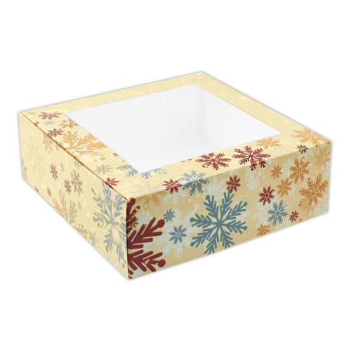 Коробка для десертів з віконцем, 20х20х7см, Сніжинки