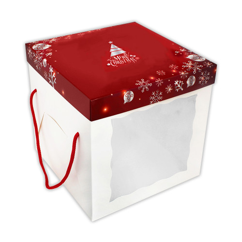 Коробка для торта з віконцем та кришкою Новорічна 20х20х20 см