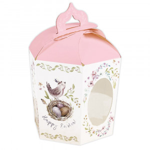 Коробка для паски розовая Птичка, 6 граней, 145х165х160 мм