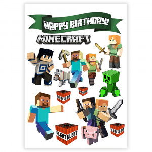 Вафельная картинка Minecraft Happy Birthday