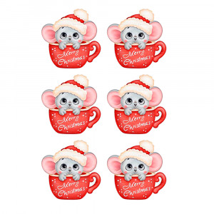 Вафельная картинка Мышки в чашках, Merry Christmas