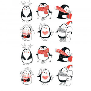 Вафельна картинка Пінгвіни, закохані у зиму
