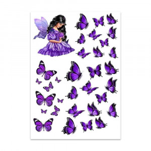 Вафельная картинка Девушка с фиолетовыми бабочками