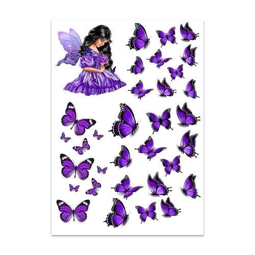 Вафельная картинка Девушка с фиолетовыми бабочками