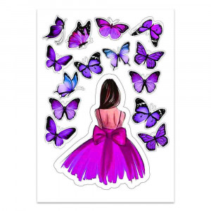 Вафельная картинка Девушка с розовыми бабочками