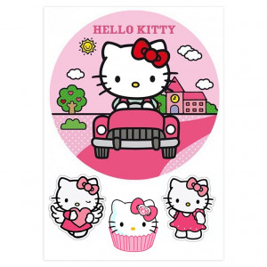 Вафельная картинка Hello Kitty на машине