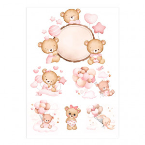 Вафельная картинка Нежные розовые медвежата