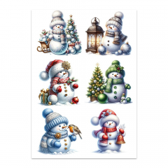 Вафельна картинка Новорічні сніговички з прикрасами
