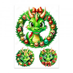 Вафельна картинка Новорічні яскраві дракони 