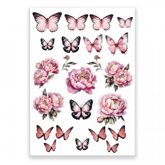 Вафельная картинка Пионы и бабочки