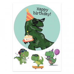 Вафельная картинка С Днем рождения Праздничный динозавр