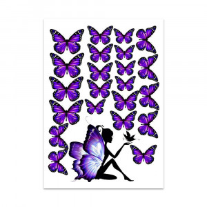 Вафельная картинка Силуэт девушки с фиолетовыми бабочками
