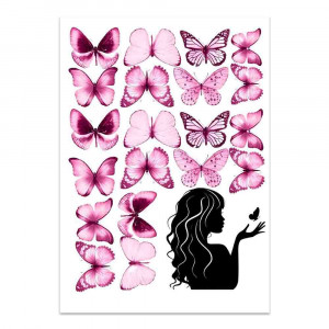 Вафельная картинка Силуэт девушки с бабочками