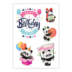 Вафельная картинка Happy Birthday с пандами
