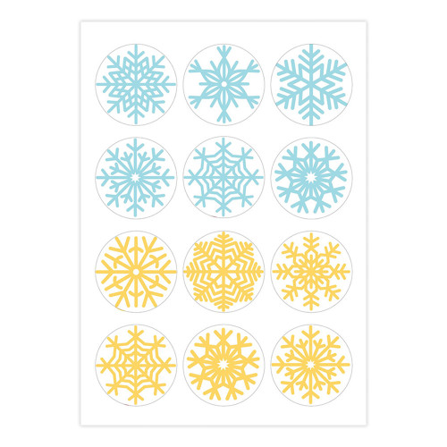 Вафельна картинка на капкейки Сніжинки Жовто-блакитні