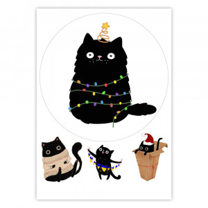 Вафельная картинка Новогодний Черный Кот