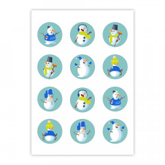 Вафельная картинка Снеговички в голубых кружочках