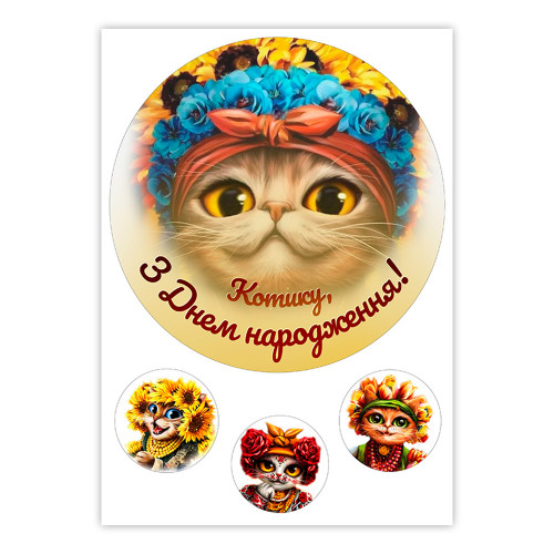 Вафельна картинка З Днем Народження Котику