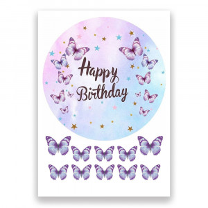 Вафельная картинка Happy birthday Бабочки 