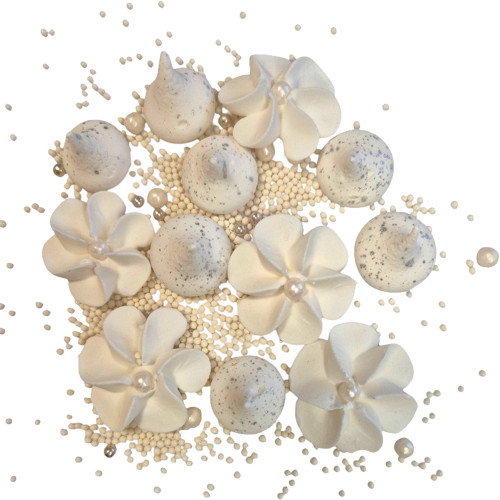 Меренга с цветами и посыпкой Белая с белым блеском