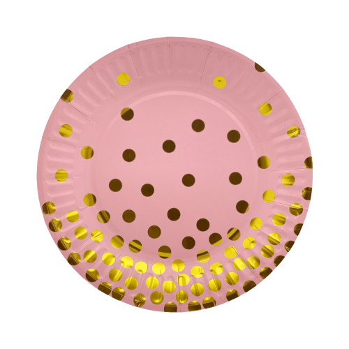 Тарілка паперова Рожева в золотий горошок 17 см 6 шт