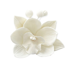 Цукрова прикраса Орхідея з листочками Біла
