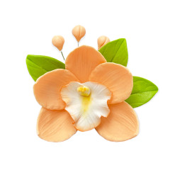 Сахарное украшение Орхидея с листиками Персиковая
