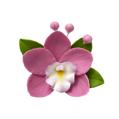Сахарное украшение Орхидея с листиками Сиреневая